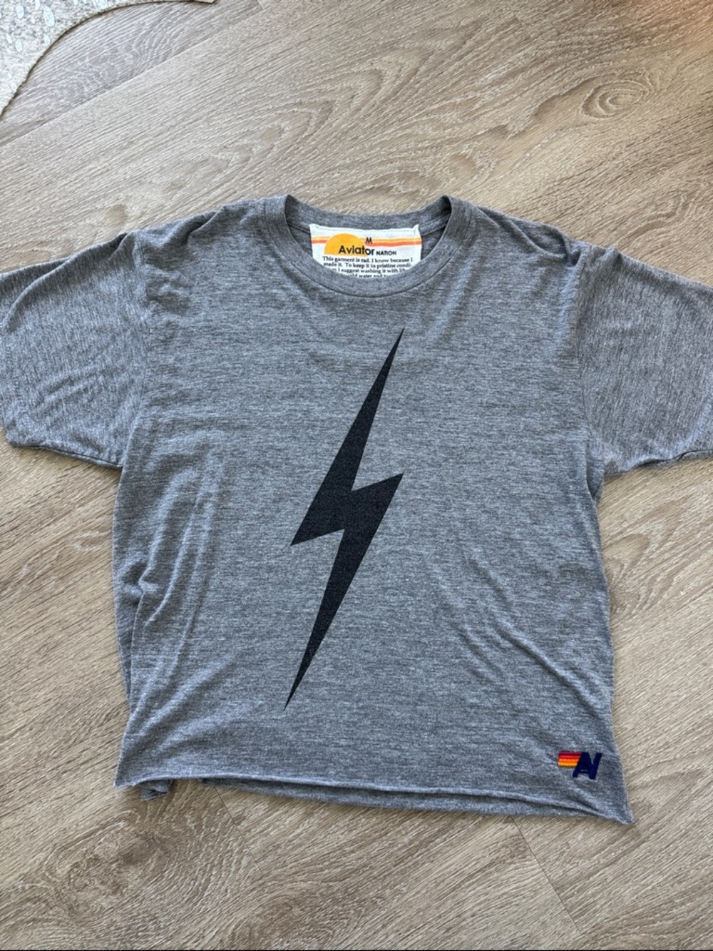 Aviator Nation Kids Gray Tee with Black Lightning Bolt